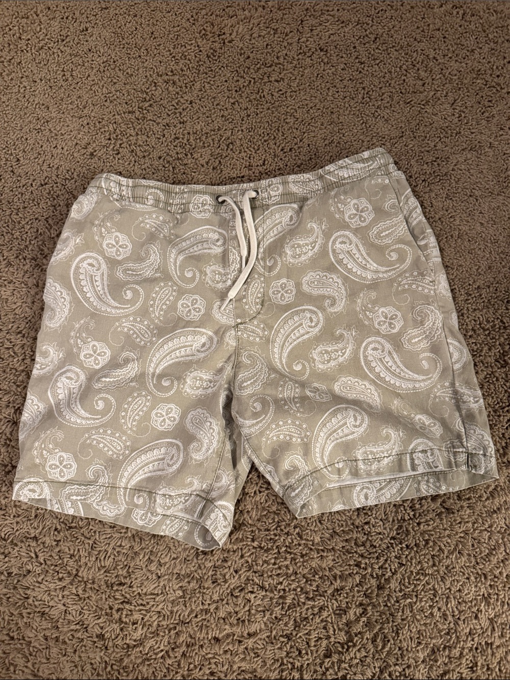 PacSun Green/Beige Paisley Swim Trunks with Drawstring